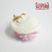 会叫仿真动物猫摆件卡通猫咪摆件玩具家庭饰品桌面摆件客厅带框 黄耳朵睡猫 白框会叫
