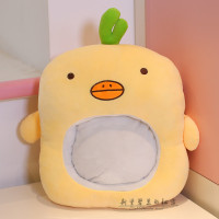 冬天手捂暖手宝宝抱枕可视玩手机插手毛绒玩具女可爱公仔娃娃玩偶 小黄鸭 可视暖手抱枕35*35CM(无毯)