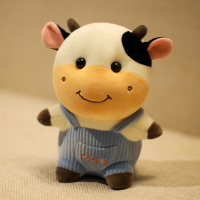 可爱小牛公仔布娃娃超软玩偶生日礼物儿童女生床上抱睡觉毛绒玩具 蓝色背带牛[羽绒棉超柔软] 20cm