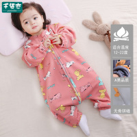 婴儿睡袋宝宝防踢被儿童加厚秋冬季连体分腿睡衣加绒保暖睡袋四季 保暖加绒猫红 S码/适合0-1岁-身高60-72CM
