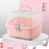 婴儿奶瓶收纳箱置物架带盖防尘沥水架晾干架宝宝餐具储存盒便携式 北欧粉