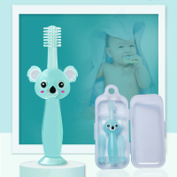 婴儿牙刷硅胶婴幼儿童乳牙0-1-2岁一周岁360度软毛一岁半宝宝训练 米拉熊【蓝色】+刷头*3+收纳盒