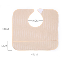 条纹成人吃饭围兜加宽大成年老人防水漏手抖大号围嘴食饭兜口水巾 可洗[驼色]带接食底兜