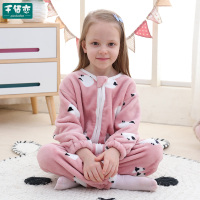 婴儿法兰绒连体睡衣宝宝四季通用分腿加厚睡袋儿童秋冬季防踢被 法兰绒如厕款小羊粉 100码/适合身高90CM-100CM