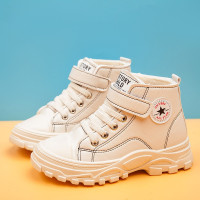 女童靴子男童2020冬季新款英伦风短靴加绒棉鞋雪地靴儿童鞋 559 米色二棉(薄绒) 26