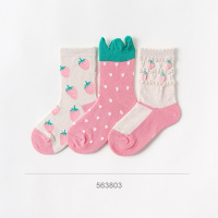 婴儿袜子秋冬地板袜女童纯棉中筒袜新生儿袜子儿童袜 草莓三双装童袜 S码(建议脚长12-13.5cm)