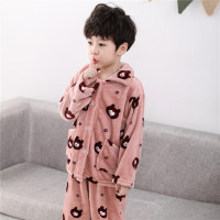 法兰绒儿童睡衣秋冬季女童宝宝小孩男童家居服男孩珊瑚绒加厚冬款 棕色熊 6码-70-80cm