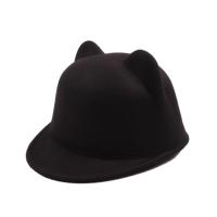 秋冬季儿童礼帽亲子英伦毛呢帽子男女童马术帽宝宝小女孩圆盆帽潮 黑色 耳朵平沿 [儿童款50cm]8月-2岁 均码