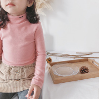 半高领打底衫女童小童洋气修身上衣春秋冬装儿童宝宝加厚长袖t恤 粉色 280g羊毛纯棉拉架[高弹] 80cm
