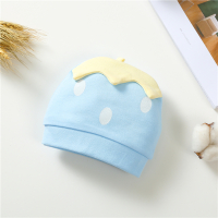 婴儿帽子0-3个月春秋薄款婴幼儿初生新生儿纯棉胎帽男女宝宝夏季 单层蓝色草莓 0-3个月（帽围32-40厘米） 均码