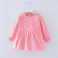 春秋女宝宝罩衣纯棉女童围裙长袖防水婴儿围兜护衣小孩吃饭反穿衣 小花红色 80码 建议0-1岁