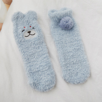 儿童袜子男宝宝珊瑚绒睡眠袜男童女童加厚加绒中筒袜睡觉婴儿冬季 蓝色 0-16岁,可做亲子袜