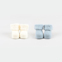 婴儿袜子秋冬季纯棉加绒加厚保暖中筒防滑冬天新生幼儿地板袜宝宝 白色+蓝色 0-1岁