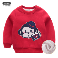 男童加绒卫衣2021新款秋冬装儿童加厚保暖上衣小童宝宝卡通外套潮 玫红色 加绒相机猴 90cm开肩(建议身高81-90c