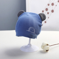 婴儿帽子0-3-6个月春秋薄款纯棉胎帽9超萌可爱新生儿男女宝宝夏季 刺猬蓝色双层—仅帽子 3-18个月（帽围36-48c