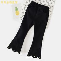 女童裤子春秋外穿时尚儿童打底裤女学生弹力显瘦喇叭裤黑色长裤 【单裤】花瓣五星款 100 建议身高90-100厘米