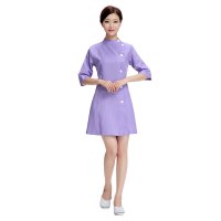 美容师工作服秋冬装美容院工作服短袖护士服美容师服装新款连衣裙 836-2紫罗兰中袖 S