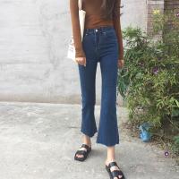 2020春秋季高腰黑色喇叭新款韩版九分学生喇叭裤女微喇叭裤牛仔裤 蓝色 喇叭裤 25