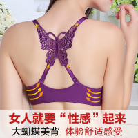 前扣文胸蝴蝶蕾丝美背单件内衣聚拢性感交叉胸罩 紫色蝴蝶[单件] 70/32A