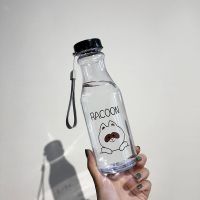 韩版磨砂塑料杯子女士便携随手杯男可爱学生儿童水杯创意运动水瓶 汽水瓶透明款[小涴熊]500ML 杯子