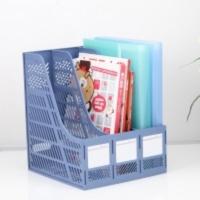 四联资料架4格文件架A4大容量文件框办公桌面收纳书架组合资料架学生书本收纳用品 普通款三格(蓝色)