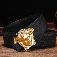 美人头皮带男士平滑扣休闲社会精神小伙发型师美杜莎裤腰带韩版 款式一黑金 105