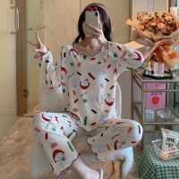 【品质睡衣】睡衣女秋冬月子服宽松长袖睡衣女学生纽扣大码家居服 条纹灰钻 M