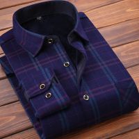 新款秋冬季男士保暖衬衫加绒加厚款长袖衬衣爸爸中年格子印花男装 3 HB606 一件装 4XL 适合180斤-200斤