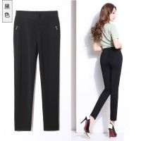 夏季薄款中老年九分女裤彩色中年大码秋款休闲裤妈妈松紧高腰弹力 黑色 XL 建议腰围二尺一到二尺二