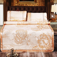 冰丝席二/三件套空调席夏季凉席套件可折叠 缘定今生-金色 90x195cm冰丝席两件套