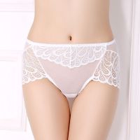 1/2/3条性感内裤女蕾丝中腰全透明透气网纱冰丝胖mm200斤三角短裤 白色 548L码80-110斤