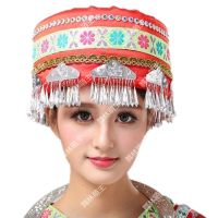 苗族头饰彝族瑶族土家族帽子云南少数民族成人头饰壮族侗族儿童 红色绿边吊铃帽 儿童【2-4】周岁