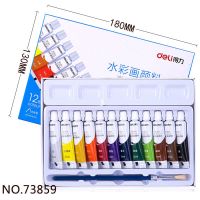 固体36色水彩颜料套装便携式铁盒铝管水彩绘无毒美术生专用 纸质礼盒12色(附笔刷) 膏状水彩颜料