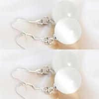 [2对装]合成猫眼石锆石学生长款耳环气质时尚贝壳珍珠耳坠耳饰 B0000 猫眼短款 细钩白色 B0000 猫眼短款 细钩