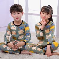 新款儿童保暖内衣加绒加厚套装男女童秋衣秋裤中大童冬季宝宝睡衣 浅绿小熊 (黄金甲加绒) 100 适合身高85-100cm