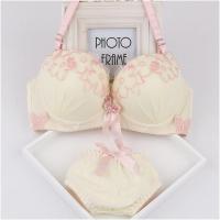 内衣文胸套装聚拢调整型少女士加厚性感深V上托收副乳小胸平胸罩 707黄色套装 32/70(AB通用杯)