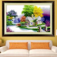 悠然小居十字绣客厅简约现代田园2021风景山水画刺绣小幅线绣新款 110*65cm精准印花 [生态棉线]