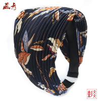 宽发卡发箍头箍女韩版头饰压发宽边发夹遮白发洗脸舒适超宽褶皱布 藏青花瓣款