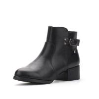 冬季时尚靴子尖头深口拉链式高帮装饰女靴子164013812 黑色 34