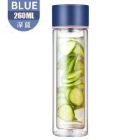 双层玻璃杯子家用女士水杯便携创意泡茶杯可爱随手杯花茶杯 深蓝色