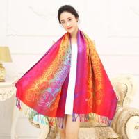 春秋冬保暖围巾女民族风棉麻丝巾150克披肩70*185CM 红色 大花羽毛