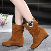 2019秋冬新款靴子女鞋平底内增高中筒靴磨砂百搭坡跟短靴女马丁靴 黄色88-5 35