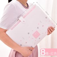 风琴包文件夹多层学生用A4试卷夹分类卷子文件收纳小清新韩版 8格-樱花系列-粉[送标签] 标配