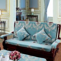 实木沙发垫带靠背连体可拆洗单人三人加厚冬季春秋椅联邦椅坐垫 心相印-湖兰 单人坐垫-长度50cm