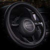 [手工编织 手感好]冰丝汽车方向盘套汽车把套四季通用耐磨吸汗 PU皮黑色