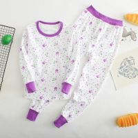 3-17岁儿童秋衣秋裤纯棉男童女童中大童内衣套装宝宝棉毛衫 女童低领紫色 60/100码(身高90-100)