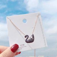 S925纯银项链女黑天鹅锁骨链韩版简约学生ins吊坠送女友生日礼物 黑天鹅玫瑰金 普通花朵盒子