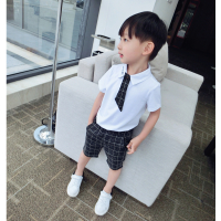 男童夏装套装2019新款花童礼服POLO衫短袖幼儿园园服毕业照服装 白色 95cm/100码高档大气