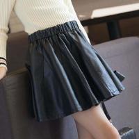 女童2020秋冬新款短裙拼接荷叶摆半身裙子儿童A字PU百搭皮裙 黑色 90 建议身高80-90