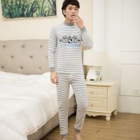 男士内衣套装纯棉青少年秋衣秋裤中大童学生内衣秋冬打底保暖内衣 中领麻灰 85 适合145-150